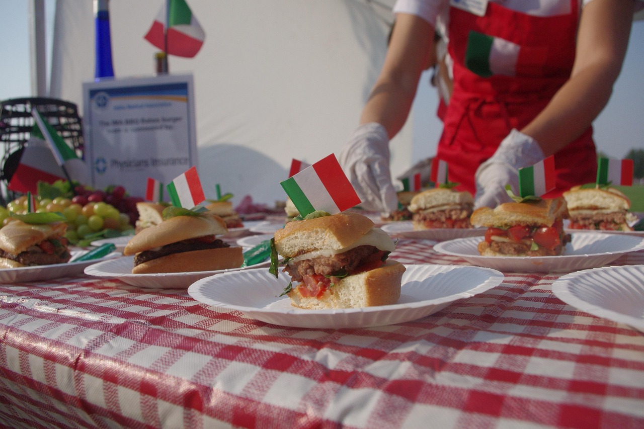 bbq, cookout, burger, italian, red, white, checker, basil, hamburger, flag, barbecue, barbeque, cookout, cookout, cookou