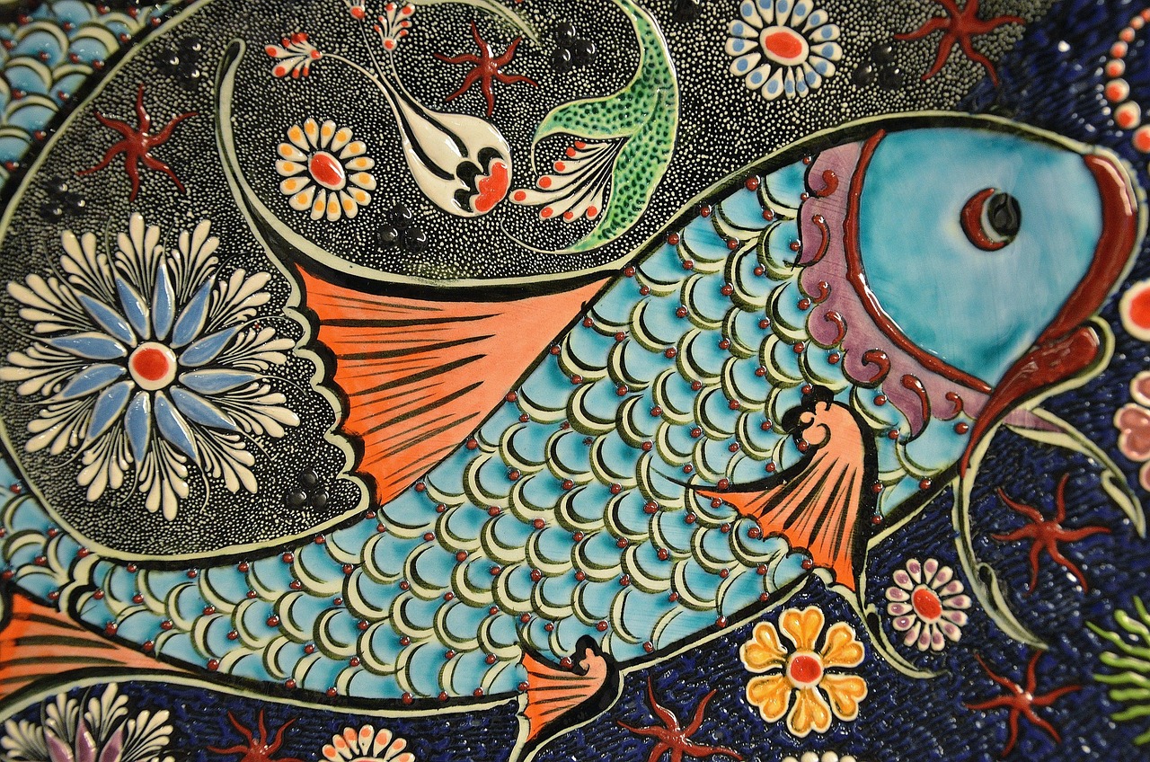 mosaic, fish, tile, art, ceramic, colorful, flower wallpaper, decorative, design, orient, artwork, pattern, artistic, na